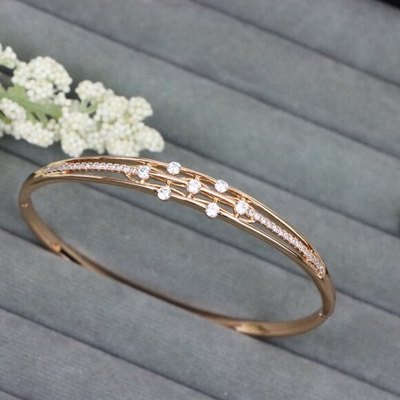 Rose Gold Bangle with Double Row Sparkling Stones, XPBL0511 - Picture 11 of 12